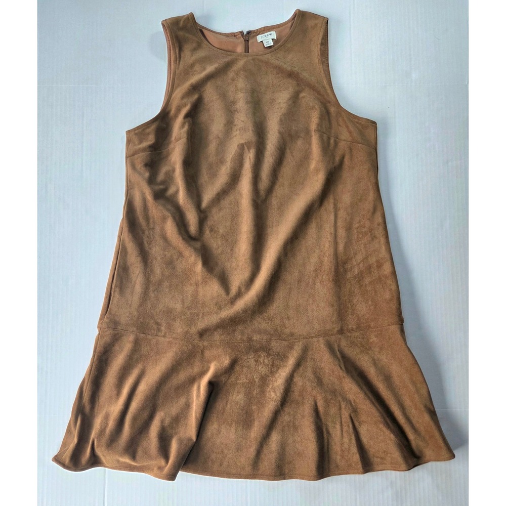 J.Crew Faux Suede Dress Women 10 Brown Flounce Hem Sleeveless Shift